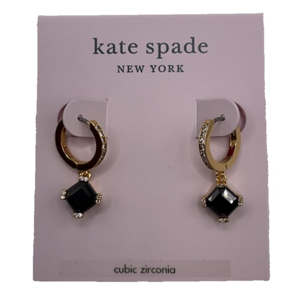 Kate Spade Earrings Dazzle Drop Huggies Gold Jet Black Stud Earring Jewelry NEW